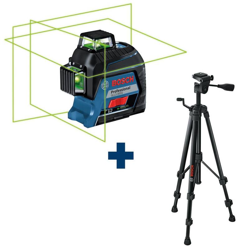 Bosch 300 ft. Verde 360 grados láser autonivelante con tecnología Visimax, Montura Plus trípode compacto con altura extensible - GLL3-300G+BT150