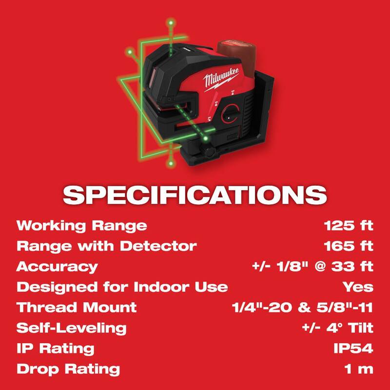 Milwaukee M12 12-Volt Lithium-Ion Cordless Green Cross Line and 4-Points Laser (Herramienta solamente) - 3624-20