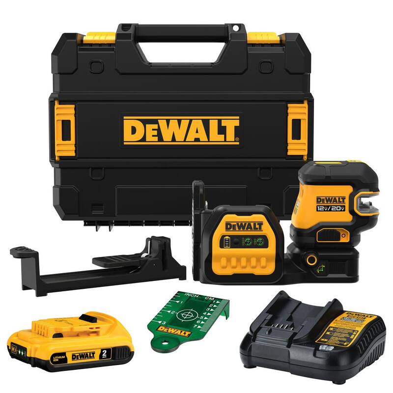 Kit de láser de líneas cruzadas verde inalámbrico de 20V Max de litio DEWALT, (1) Batería de 2.0Ah, Cargador y Estuche TSTAK - DCLE34520G