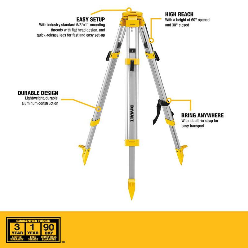 Nivel láser rotativo DEWALT 20V de litio de 250 pies en verde y trípode de construcción con batería de 2Ah, cargador y estuche TSTAK - DW079LGCS