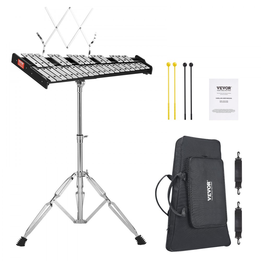 VEVOR 32 Note Glockenspiel Xylophone Bell Kit, Professional Percussion Instrument Set with Mallets, Drum Sticks, Music Stand, Adjustable Stand and Carrying Bag for Students & Adults - 32YFZQYZJWLX0A1C1V0