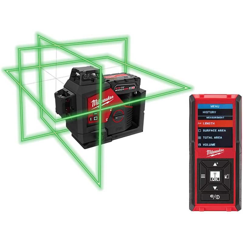 Milwaukee M12 12-Volt Lithium-Ion Inalámbrico Verde 250 ft. Kit de Nivel Láser de 3 Planos con Medidor de Distancia Láser - 3632-21-48-22-9802