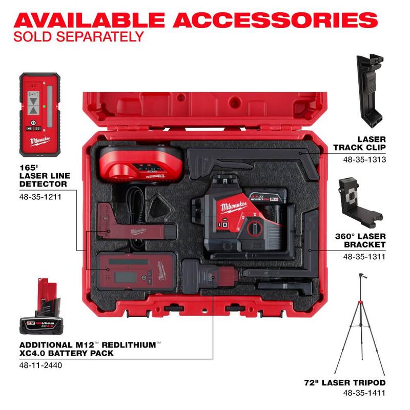 Milwaukee M12 Verde 250 ft. Kit de Nivel Láser de 3 Planos con Una Batería de 4.0 Ah y Poste Telescópico de 12 ft. - 3632-21-48-35-1511