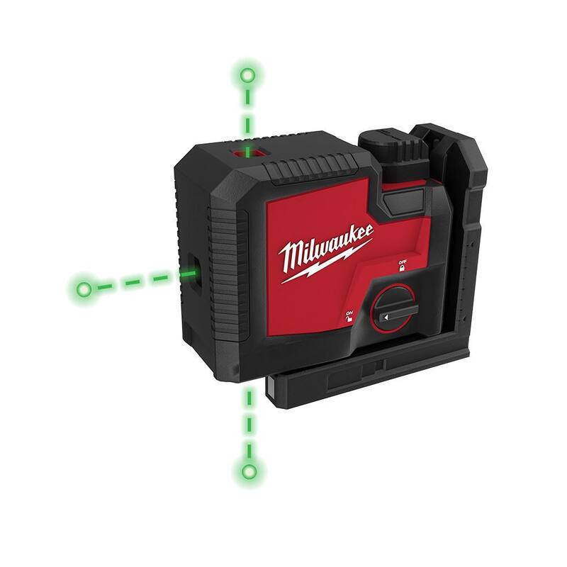 Milwaukee Verde 100 pies Nivel láser recargable de 3 puntos con batería de iones de litio REDLITHIUM USB y cargador - 3510-21