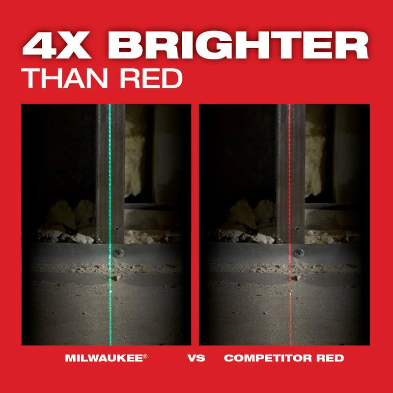 Milwaukee Verde 100 pies Nivel láser recargable de 3 puntos con batería de iones de litio REDLITHIUM USB y cargador - 3510-21
