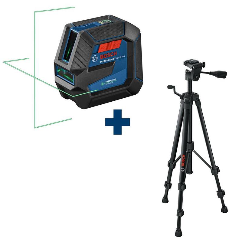 Bosch 100 ft. Láser autonivelante verde con tecnología VisiMax, montura en L-Bracket más trípode compacto con altura ajustable - GLL10040G+BT150
