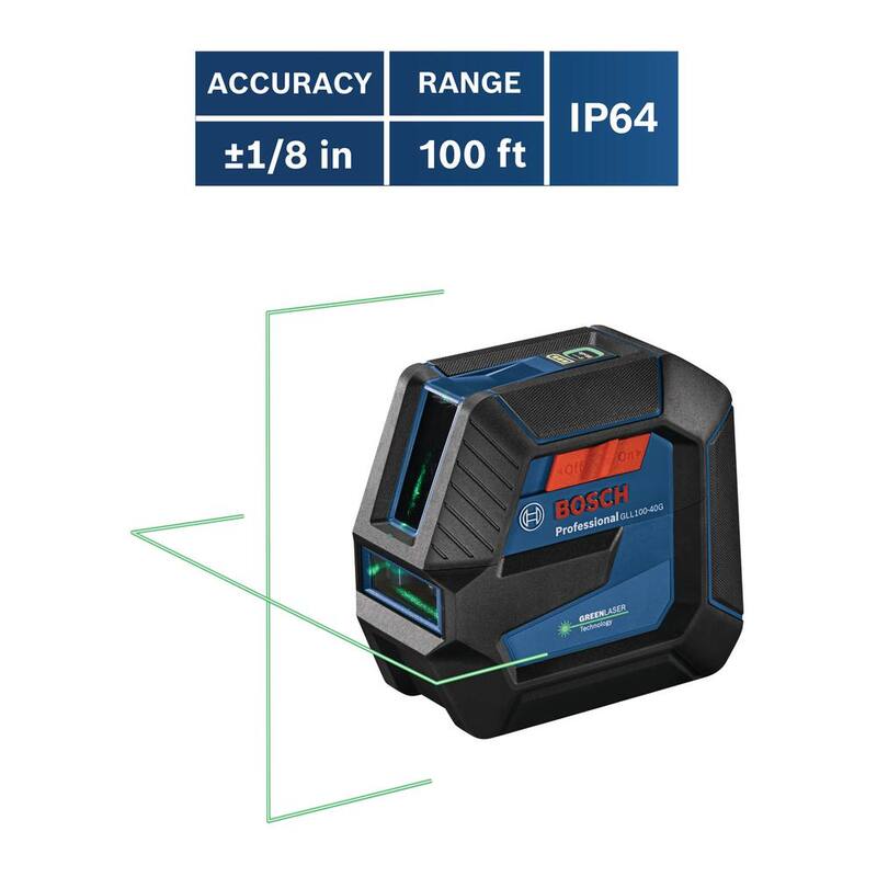 Bosch 100 ft. Láser autonivelante verde con tecnología VisiMax, montura en L-Bracket más trípode compacto con altura ajustable - GLL10040G+BT150