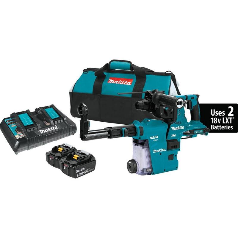 Kit de martillo rotativo inalámbrico sin escobillas de 1-1/8 pulgadas Makita 18V X2 LXT 36V con extractor de polvo HEPA AFT apto para AWS Capaz 5.0 Ah - XRH10PTW