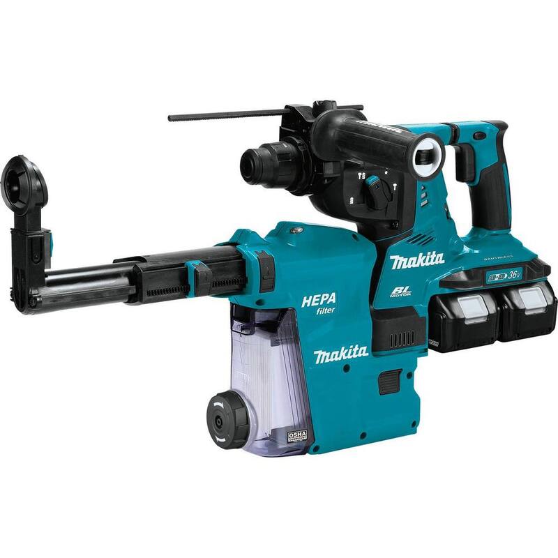 Kit de martillo rotativo inalámbrico sin escobillas de 1-1/8 pulgadas Makita 18V X2 LXT 36V con extractor de polvo HEPA AFT apto para AWS Capaz 5.0 Ah - XRH10PTW
