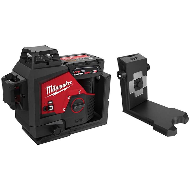Milwaukee M12 250 pies Nivel láser verde de 12 voltios de iones de litio inalámbrico kit de nivel láser de 3 planos con montaje láser de conexión rápida de 360° - 3632-21-48-35-1311