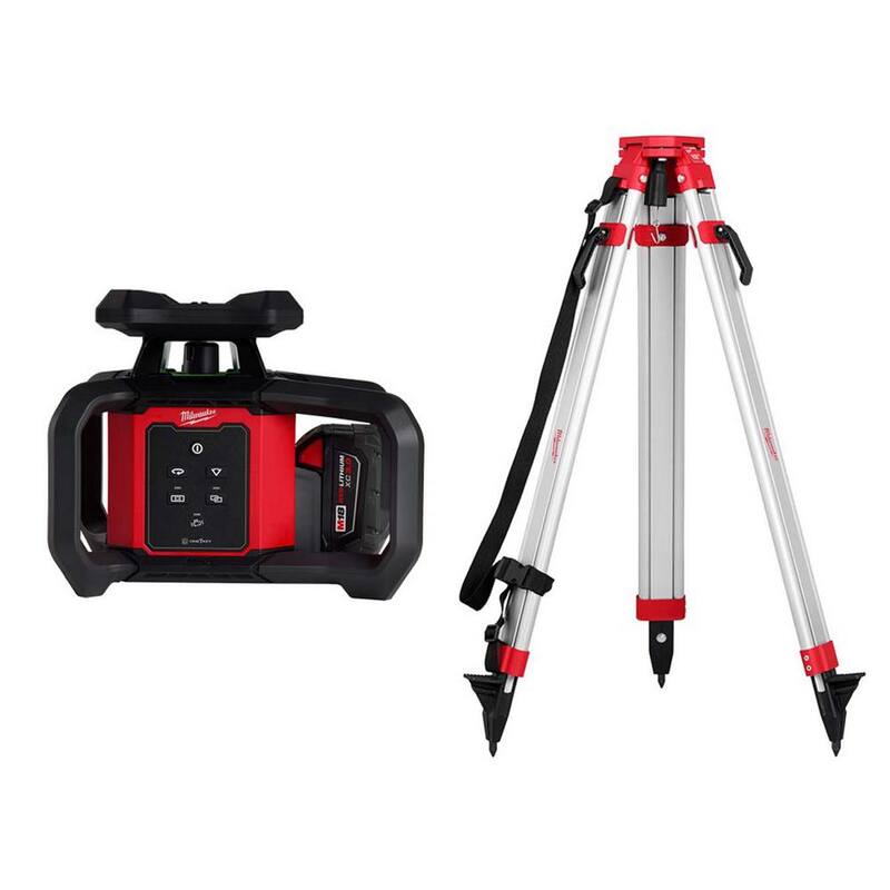 Kit de Nivel Láser Rotativo Interior Verde Milwaukee M18 de 1000 ft. con Control Remoto/Receptor y Soporte de Montaje en Pared con Trípode de Nivel Láser Rotativo - 3702-21-48-35-3700