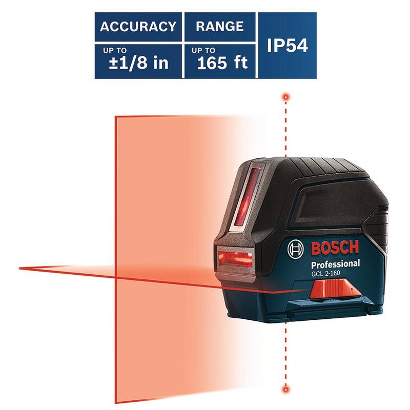 Nivel láser de líneas cruzadas de 65 pies con puntos de plomada, autonivelante, incluye estuche rígido y soporte de precisión - GCL 2-160 de Bosch