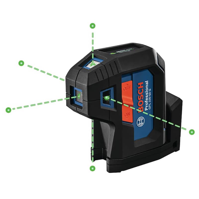 Bosch 125 pies. Nivel láser autonivelante de 5 puntos en verde con tecnología VisiMax, montura multipropósito integrada y estuche rígido de transporte - GPL100-50G