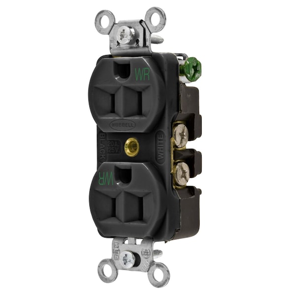 Dispositivos de cuchilla recta Hubbell Wiring Device-Kellems, receptáculos resistentes a la intemperie, dúplex, grado comercial/industrial, 2 polos 3 cables de conexión a tierra, 15A 125V, 5-15R, negro - 5262BKWR