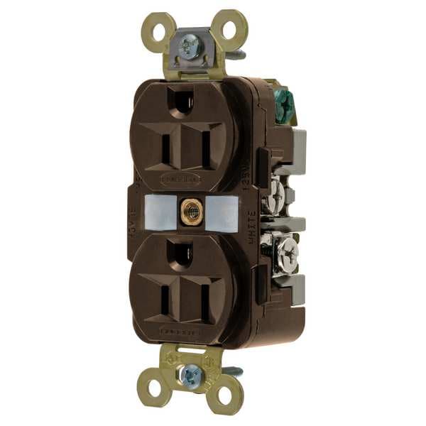 Receptáculo Dúplex Tradicional, 15 A, 125V AC, Montaje al Ras, Salida Dúplex Estándar, 5-15R, Café - HBL5262