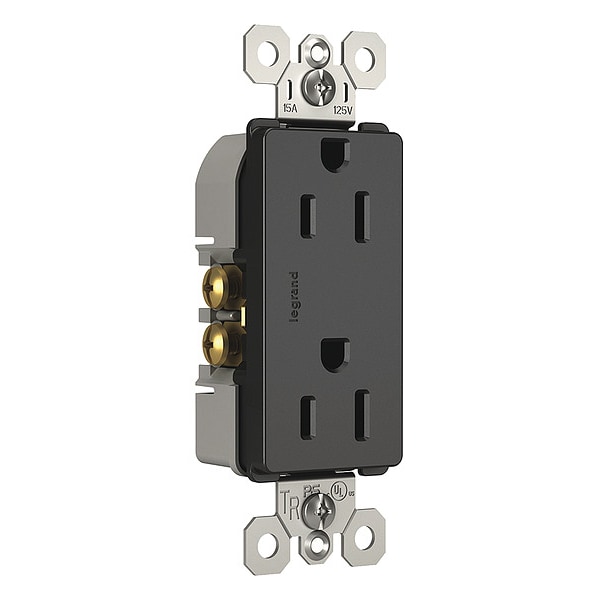 Legrand Receptáculo, 15 A Amperios, 125V CA, Montaje al Ras, Toma Doble Decorativa, 5-15R, Gris - 885TRGCC12