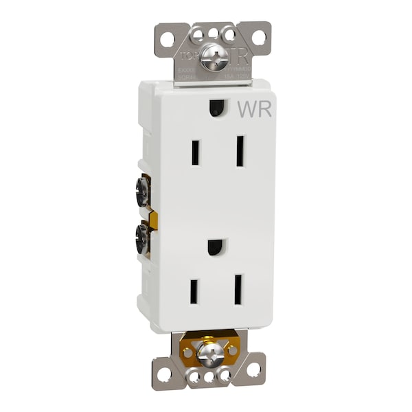 Tomacorriente cuadrado, 15 A, Decorador, a prueba de intemperie, Dúplex, 15 amperios, 125 V - SQR44104WH