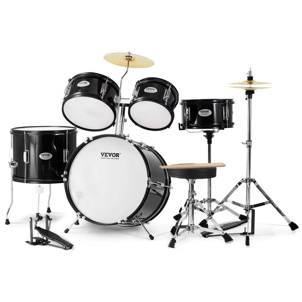 VEVOR Kids Drum Set, 5-Piece, 16 in Beginner Full Drum Set with Bass Toms Snare Floor Drum Adjustable Throne Cymbal Hi-Hat Pedal and Two Pairs of Drumsticks, Starter Drum Kit for Child Kids, Black - WJTJZG5JT16HCA94HV0