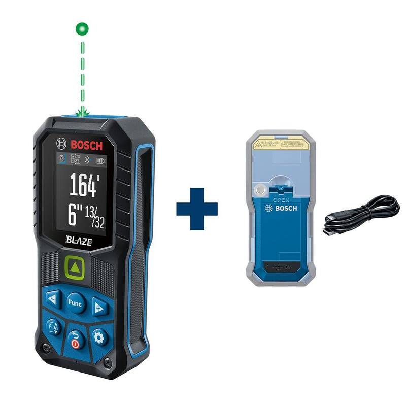 Herramienta de medición de cinta láser verde Bosch BLAZE de 165 pies, con Bluetooth y batería de iones de litio de 3.7V 1.0 Ah con carga USB - GLM16527CGLMBAT