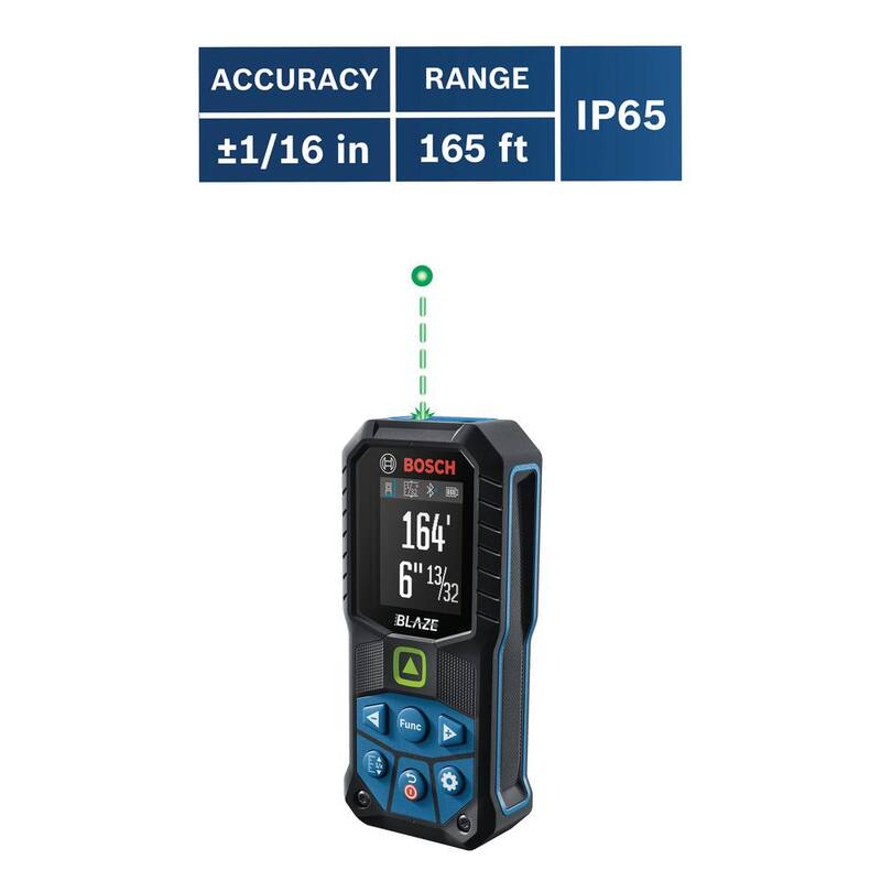 Herramienta de medición de cinta láser verde Bosch BLAZE de 165 pies, con Bluetooth y batería de iones de litio de 3.7V 1.0 Ah con carga USB - GLM16527CGLMBAT
