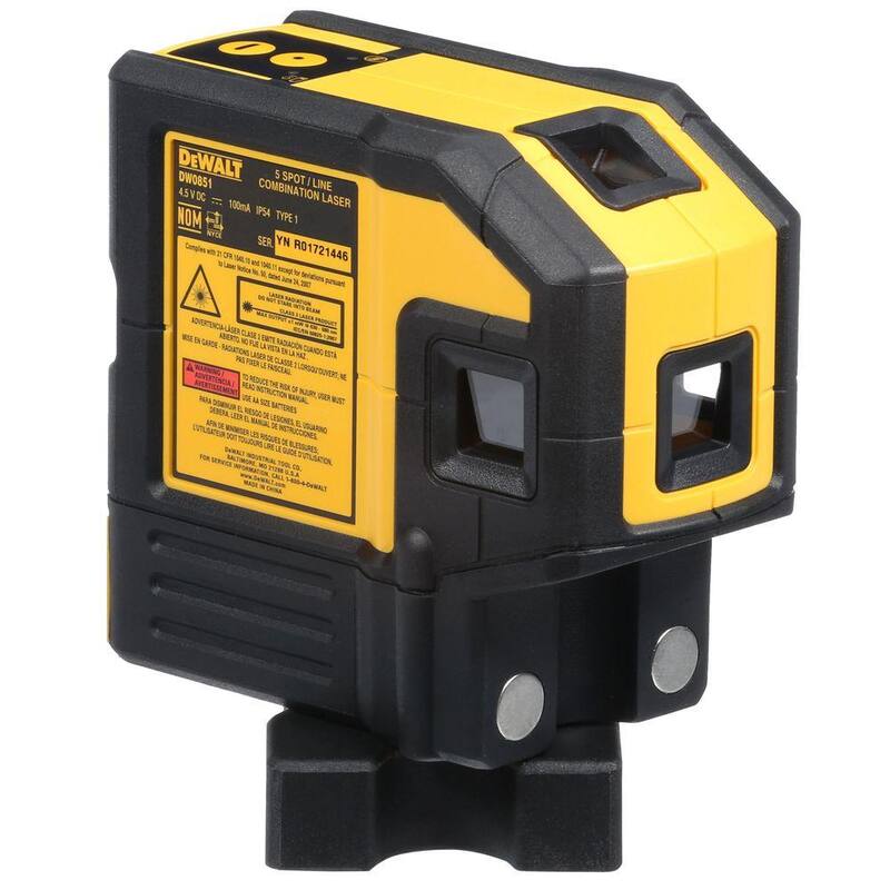 Nivel láser autonivelante DEWALT de 165 pies con 5 puntos rojos y línea horizontal, con (3) pilas AA y estuche - DW0851