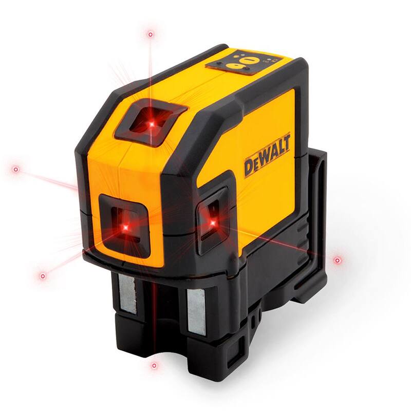 Nivel láser autonivelante DEWALT de 165 pies con 5 puntos rojos y línea horizontal, con (3) pilas AA y estuche - DW0851