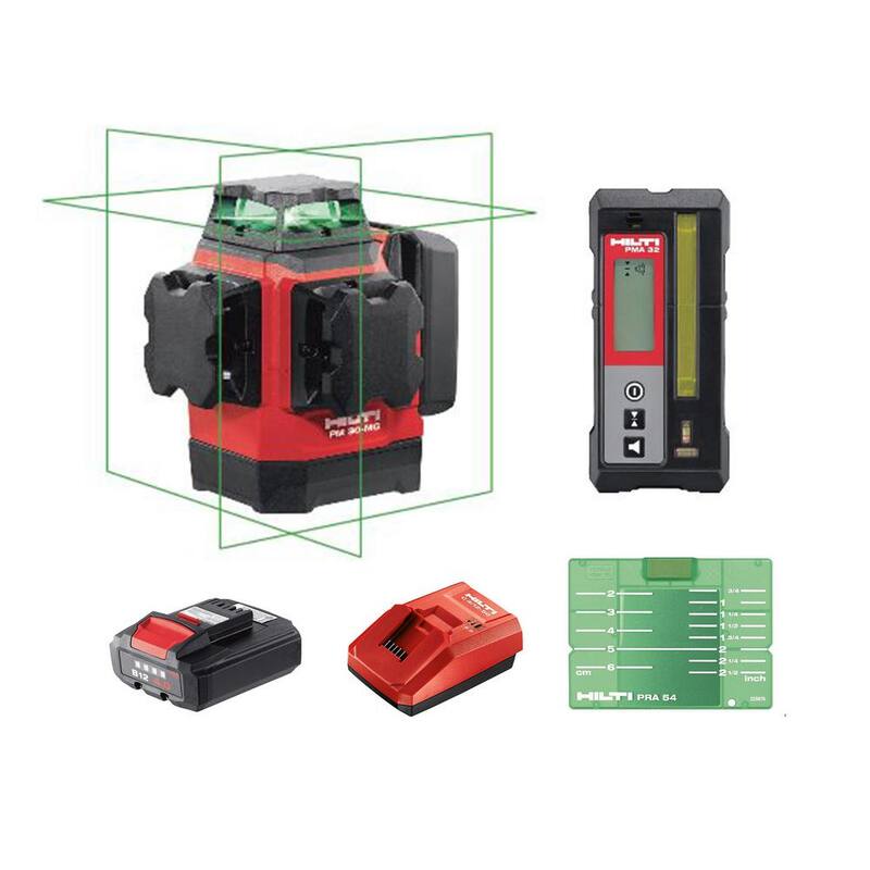 Kit completo de láser verde multi Hilti 30-MG de 33 pies con receptor, batería, cargador y estuche - 3622327