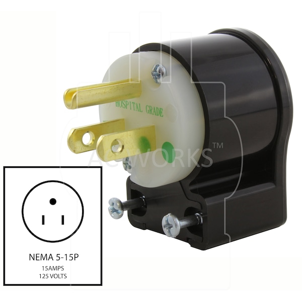 Conector médico/hospitalario de grado 15A 125V NEMA 5-15P con todos los ángulos de enchufe UL C-UL Approval - ASEMD515P
