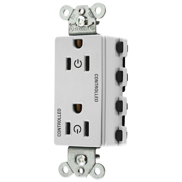 Dispositivos de hoja recta Hubbell Wiring Device-Kellems, Receptáculos, Dúplex decorativo de la línea de estilo, SNAPConnect, Controlado, 15A 125V, 2 polos 3 cables de puesta a tierra, Nylon, Blanco - SNAP2152C2W
