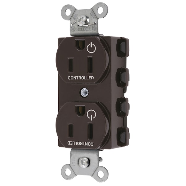 Dispositivos de hoja recta Hubbell Wiring Device-Kellems, Receptáculos, Duplex, SNAPConnect, Circuito dividido, Controlado, 15A 125V, 2 polos 3 cables de puesta a tierra, Nylon, Marrón - SNAP5262C2