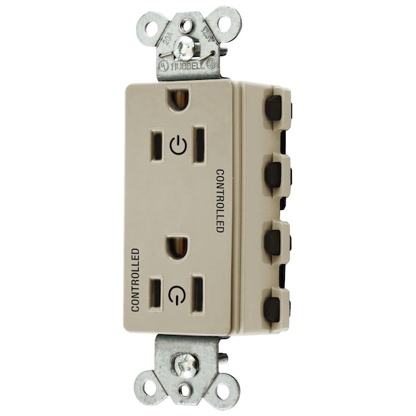 Hubbell Wiring Device-Kellems Straight Blade Devices, Receptacles, Style Line Decorator Duplex, SNAPConnect, Controlled, 15A 125V, 2-Pole 3-Wire Grounding, Nylon, Ivory - SNAP2152C2I