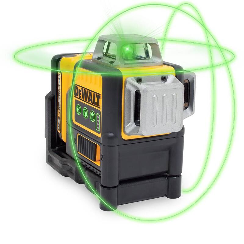 Kit de nivel láser DEWALT 12V MAX de litio de 100 pies con autonivelado verde de 3 haces y 360 grados y cinta métrica de bolsillo de 9 pies - DW089LG-QUW3028