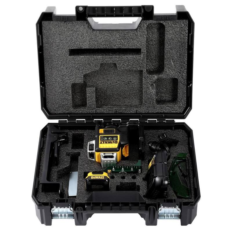 Kit de nivel láser DEWALT 12V MAX de litio de 100 pies con autonivelado verde de 3 haces y 360 grados y cinta métrica de bolsillo de 9 pies - DW089LG-QUW3028