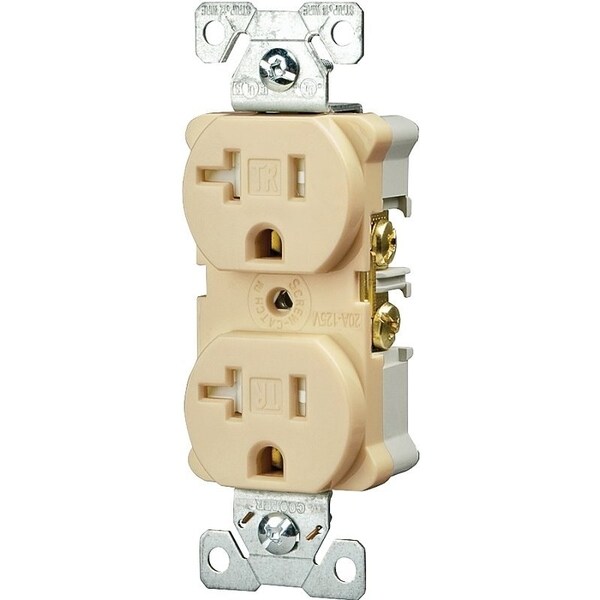 Tomacorriente duplex Eaton Wiring Devices, 2 polos, 20 A, 125 V, cableado trasero y lateral, NEMA: 5-20R, marfil - TRBR20V-BXSP