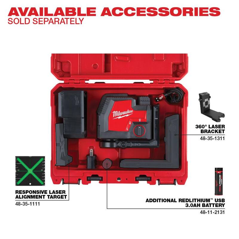 Milwaukee Green 100 ft. Nivel Láser Recargable de Puntos de Cruz/Plomada con Batería/Cargador y Trípode Ajustable de 72 pulgadas - 3522-21-48-35-1411