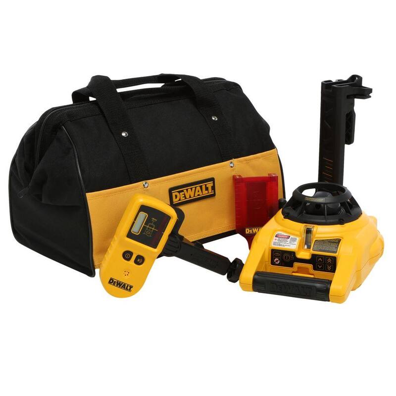 DEWALT Nivel Láser Rotativo Autonivelante de 150 pies en Rojo con Detector y Abrazadera, Soporte de Pared, Control Remoto, Bolsa, (2) Pilas D y (1) Pila de 9V - DW074KD