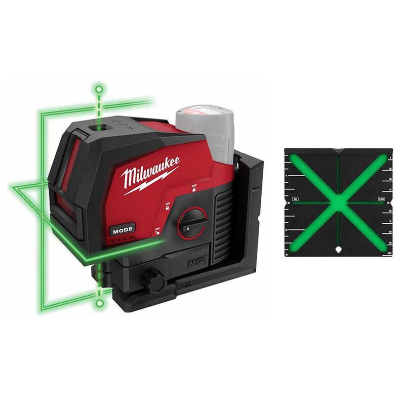 Nivel láser de línea transversal y puntos de plomada verde Milwaukee M12 de 12 voltios de 125 ft sin cable de iones de litio con objetivo de alineación (solo herramienta) - 3622-20-48-35-1111
