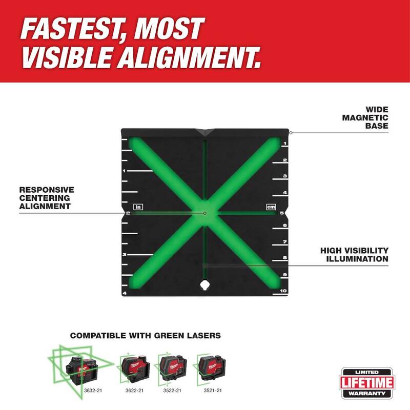 Nivel láser de línea transversal y puntos de plomada verde Milwaukee M12 de 12 voltios de 125 ft sin cable de iones de litio con objetivo de alineación (solo herramienta) - 3622-20-48-35-1111