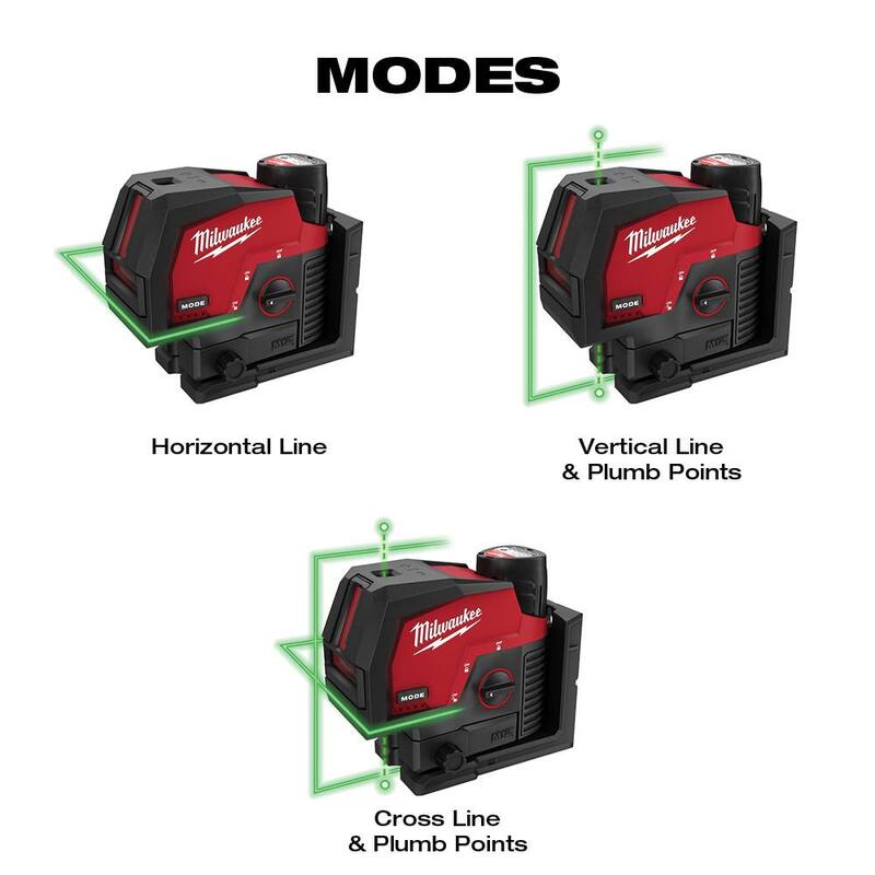 Milwaukee M12 12-Volt Lithium-Ion Inalámbrico 125 ft. Kit de nivel láser de puntos cruzados/vertical verde con batería de 3.0 y 4.0 Ah - 3622-21-48-11-2440
