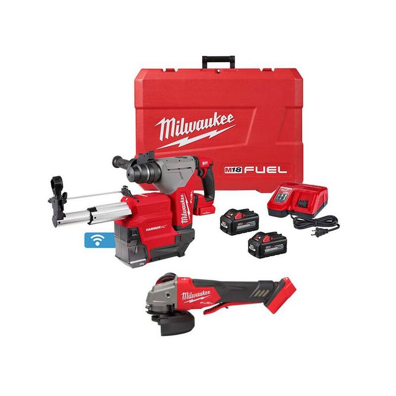 Milwaukee M18 FUEL 18V Lithium-Ion Brushless 1-1/8 in. Martillo rotativo inalámbrico con sistema SDS-Plus/Extractor de polvo y Kit de amoladora sin escobillas - 2915-22DE-2888-20