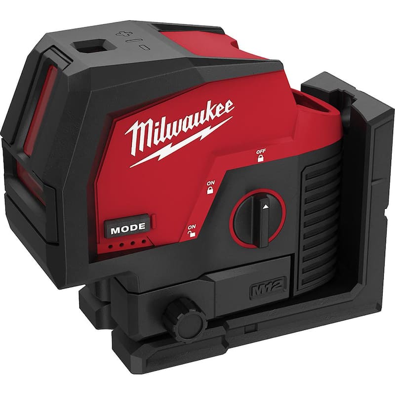 Nivel láser de puntos cruzados y verticales verde inalámbrico de 12 voltios Milwaukee M12 de 125 pies con montura rápida de 360° - 3622-20-48-35-1311