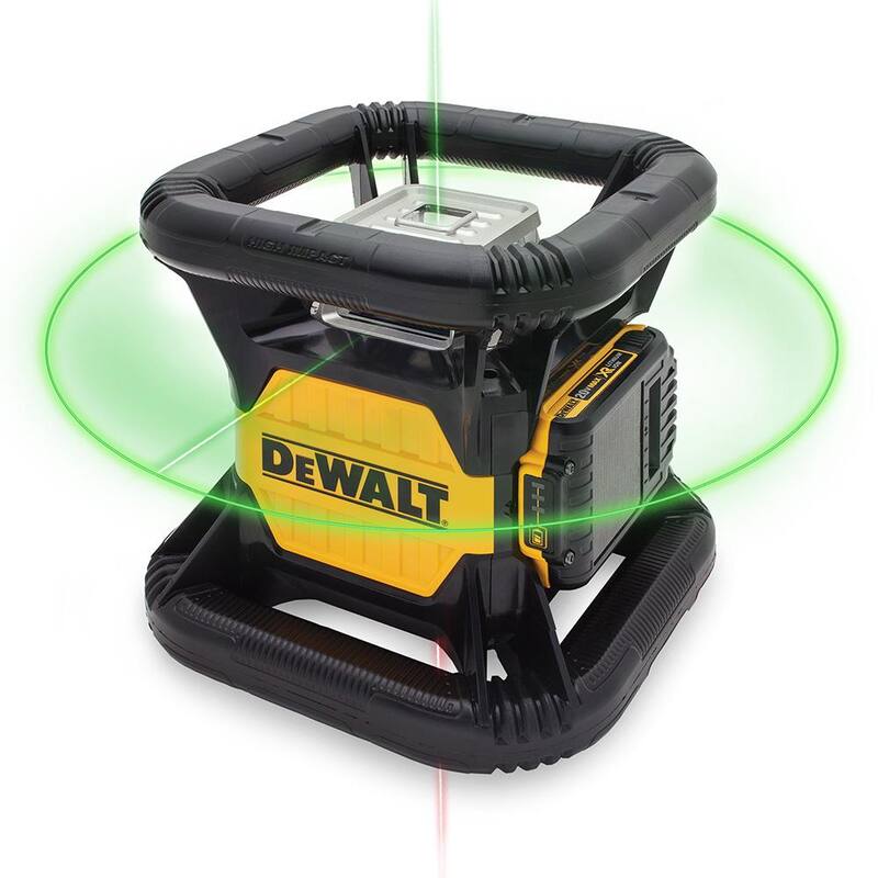 Nivel láser rotativo autonivelante verde DEWALT 20V MAX de 250 pies con batería de 2.0Ah, cargador y estuche TSTAK - DW079LG