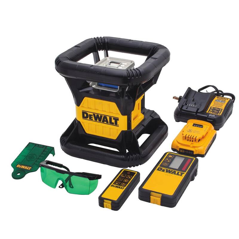 Nivel láser rotativo autonivelante verde DEWALT 20V MAX de 250 pies con batería de 2.0Ah, cargador y estuche TSTAK - DW079LG