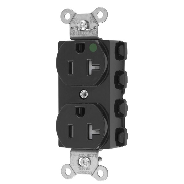 Dispositivos de hoja recta Hubbell Wiring Device-Kellems, Receptáculos, Dúplex, SNAPConnect, Grado Hospitalario, a prueba de manipulaciones, 20A 125V, 2 Polos 3 Cables de puesta a tierra, 5-20R, Nylon, USA - SNAP8300BKTRA