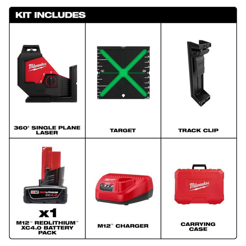 Milwaukee M12 12-Volt Lithium-Ion Inalámbrico Verde 125 ft. Kit de Nivel Láser de un Solo Plano de 360° con Batería M12 XC4.0 - 3631-21-48-11-2440