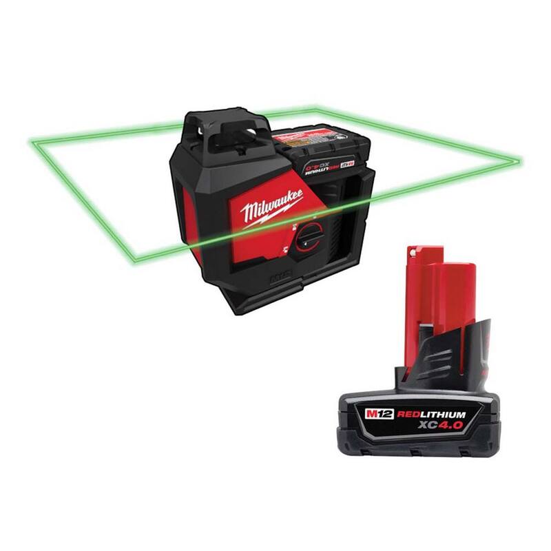 Milwaukee M12 12-Volt Lithium-Ion Inalámbrico Verde 125 ft. Kit de Nivel Láser de un Solo Plano de 360° con Batería M12 XC4.0 - 3631-21-48-11-2440