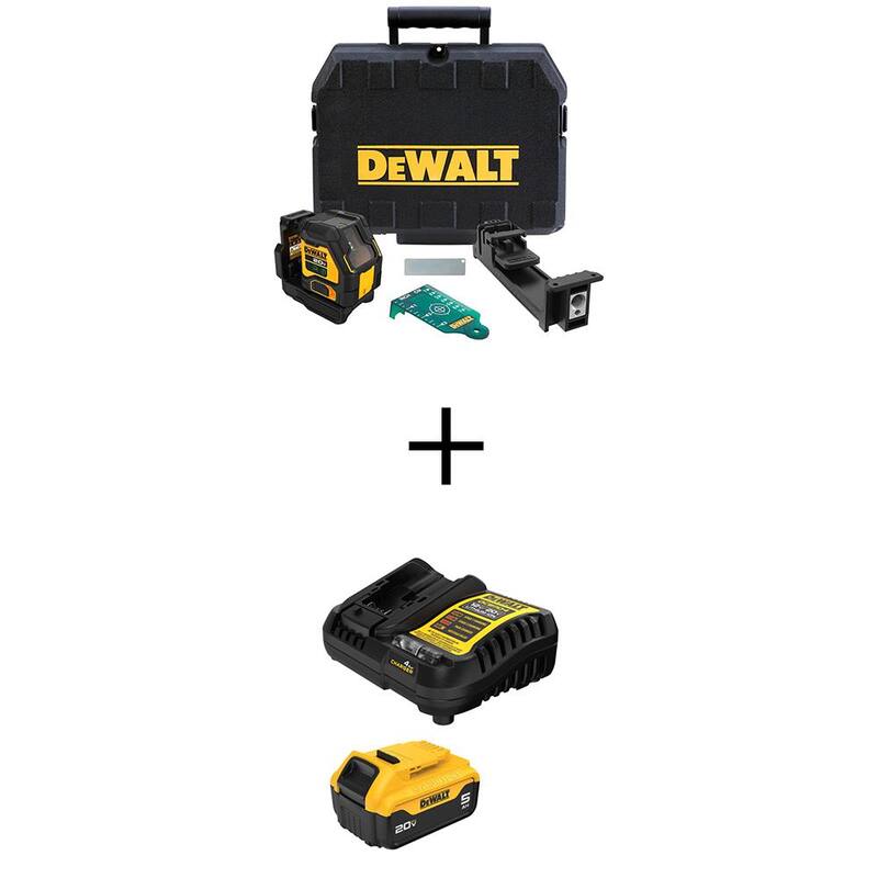 Nivel láser de línea verde DEWALT de 20V de ion de litio con paquete de batería de 20V MAX XR 5.0 Ah y cargador - DCLE34021BW205C