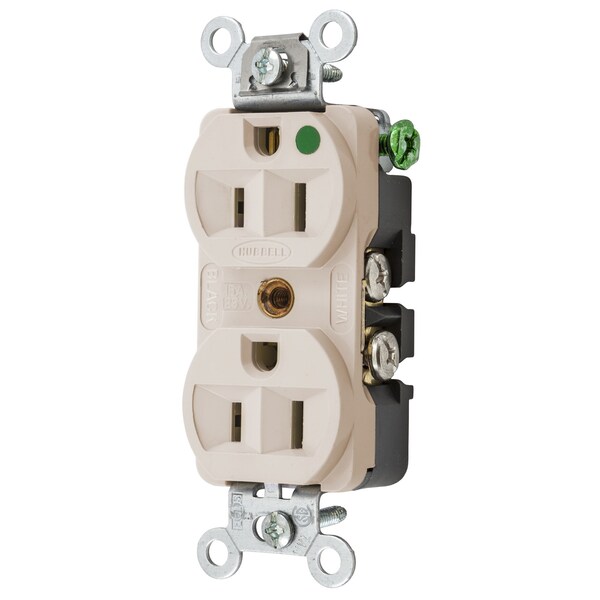 Dispositivos de lámina recta Hubbell Wiring Device-Kellems, Receptáculos, Dúplex, Hospital compacto de grado, 2 polos 3 cables de puesta a tierra, 15A 125V, 5-15R, color almendra claro, paquete individual - HBL8200HLA