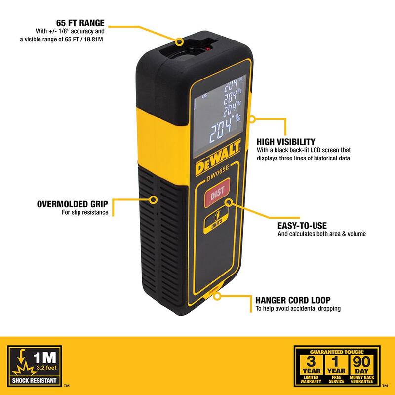 Nivel láser de líneas cruzadas DEWALT con láser verde y medidor de distancia de 65 pies de regalo - DW088CGw065E