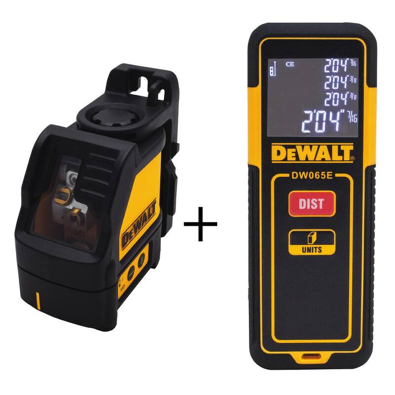 Nivel láser de líneas cruzadas DEWALT con láser verde y medidor de distancia de 65 pies de regalo - DW088CGw065E